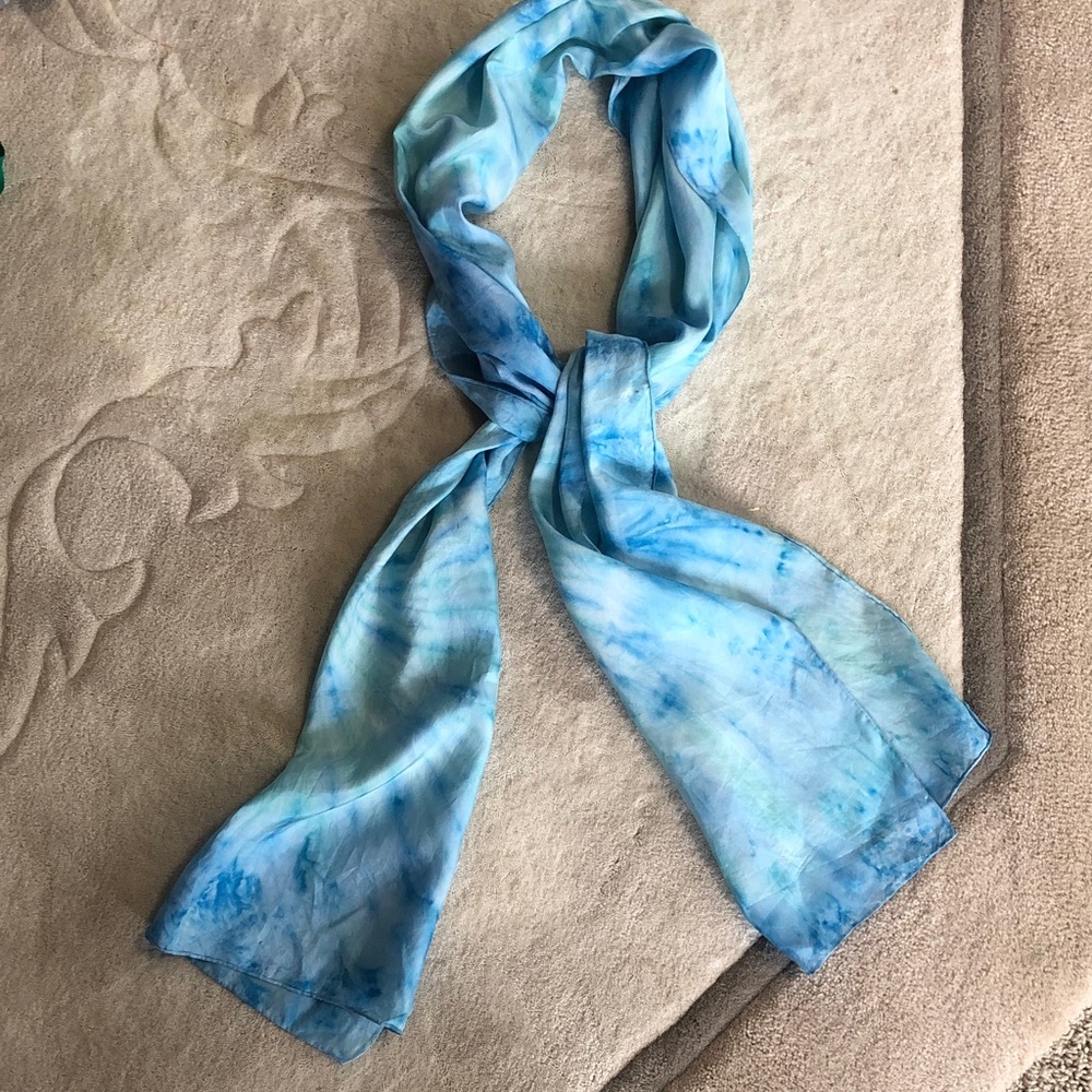 Light Blue Tie-Dye Silk Panel Scarf (14” x 68”)
